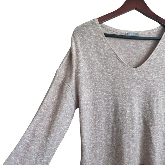 Zara Womens Sweater V-Neck Long Sleeve Pullover‎ Lace Floral Bottom Boho M Beige - Picture 7 of 9